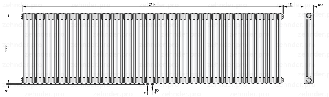 Схема (чертеж) Радиатор Zehnder Charleston 3180/59 №3470 Technoline TL